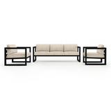 AllModern Smith 3 Piece Outdoor Sofa Seating Group w/ Sunbrella Cushions Metal/Rust - Resistant Metal/Sunbrella® Fabric Included in Black/Brown | Wayfair