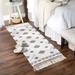 Printed Off-White Hand-Loomed Shag Rug Runner 2.3x6