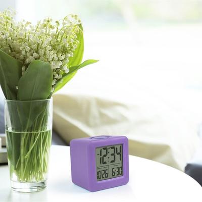 Equity by La Crosse Purple Soft Cube LCD Alarm Clock with Smart Light