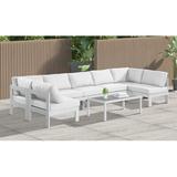 Ebern Designs Athaleyah 150" Wide Outdoor U-Shaped Patio Sectional w/ Cushions Metal in Gray/White | 34 H x 150 W x 60 D in | Wayfair