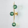 Vintage Industrial Retro Wall Mounted and Pendant Light Fixture, Gold Finish Arm, with Green Glass Globe, Lighting Décor for Hallway, Living Room, Dining Room (3 Glass Bulbs - Wall Light)