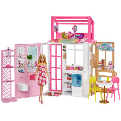 Barbie Puppenhaus klappbar inkl. Puppe (blond) und Zubehör, zum Mitnehmen; rosa Kinder Ab 3-5 Jahren Altersempfehlung