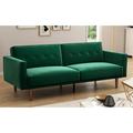 Wade Logan® Calisa 84" Wide Split Back Convertible Sofa Bed Wood/Velvet in Green | 33 H x 83.5 W x 33 D in | Wayfair