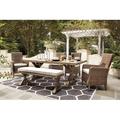 Beachcrest Home™ Danny Outdoor Dining Table & 4 Chairs & Bench Synthetic Wicker/Wood/All - Weather Wicker/Wicker/Rattan in Brown | Wayfair