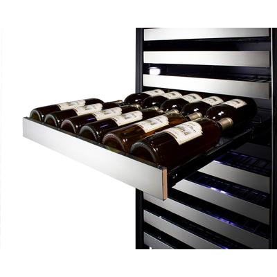 Commercially approved dual zone wine cellar for built-in or freestanding use with seamless stainless steel door and full-extension shelving - Summit Appliance SWCP1988TCSS