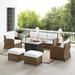 Bradenton 6Pc Outdoor Sofa Set W/Fire Table - Sunbrella White/Weathered Brown - Tucson Fire Table, Sofa, 2 Armchairs & 2 Ottomans - Crosley KO70184WB-WH