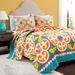 Boho Floral Reversible Oversized Quilt Turquoise/Orange 3Pc Set Full/Queen - Lush Décor 21T010490