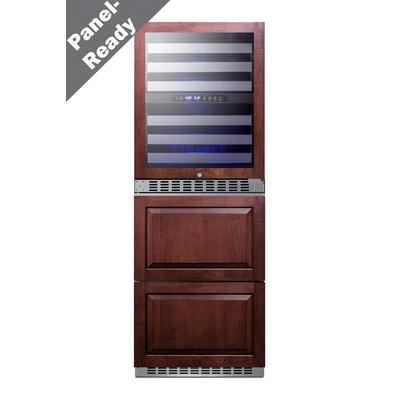 "24"" wide combination built-in/freestanding upright dual zone wine cellar and 2-drawer refrierator-freezer, panel-ready front - Summit Appliance SWCDRF24PNR"