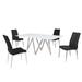 Somette Modern Dining Set with White Glass Table & 4 Chairs