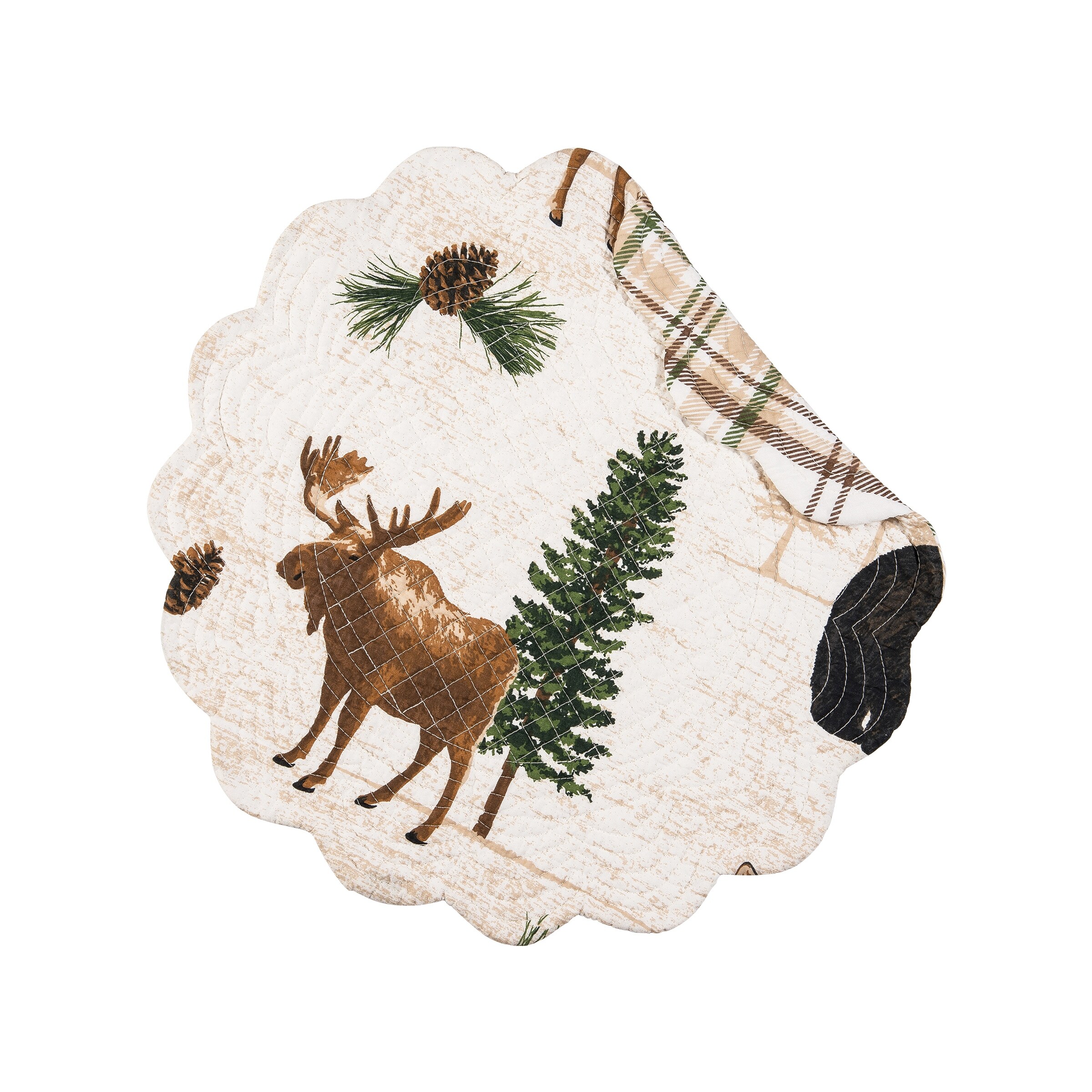 Nolan Pines Placemat Set of 6 Lodge Cabin Nature Rustic White and Brown Forest Animals Pattern Cotton Reversible