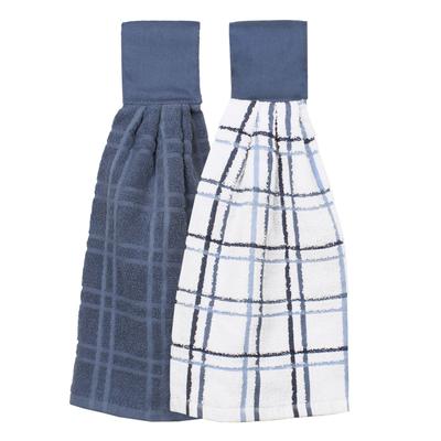 Solid And Multi Check Kitchen Tie Towel, Set Of Two by RITZ in Federal Blue