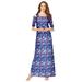 Plus Size Women's Ultrasmooth® Fabric Cold-Shoulder Maxi Dress by Roaman's in Navy Butterfly Print (Size 22/24)