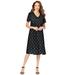Plus Size Women's Ultrasmooth® Fabric V-Neck Swing Dress by Roaman's in Black White Geo (Size 30/32)