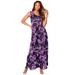 Plus Size Women's Sleeveless Crinkle Dress by Roaman's in Purple Tropical Leaves (Size 22/24)