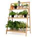 Costway Bamboo Ladder Plant Stand 3-Tier Foldable Flower Pot Display - 27.5'' x 15'' x 37.5''