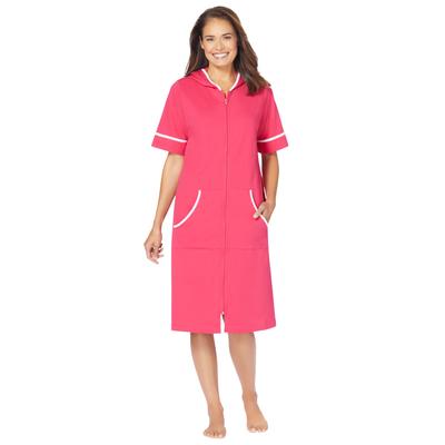 Plus Size Women's Short French Terry Robe by Dreams & Co. in Pink Burst (Size 2X)