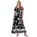 Plus Size Women's Short-Sleeve Crinkle Dress by Woman Within in Black Bloom Flower (Size 5X)