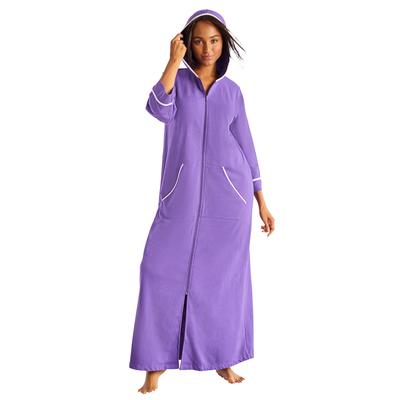 Plus Size Women's Long French Terry Robe by Dreams & Co. in Plum Burst (Size 1X)