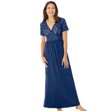 Plus Size Women's Long Lace Top Stretch Knit Gown by Amoureuse in Evening Blue (Size 4X)