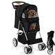 Maxmass Travel Pet Stroller, Foldable Small Medium Sized Dog Cat Trolley with Storage Basket, Safety Belt and Cup Holder, 4 Wheels Puppy Pushchair (Black)