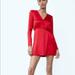 Zara Dresses | New Satin Like Long Sleeve Red Dress | Color: Red | Size: M