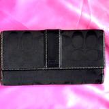 Coach Bags | Black Signature Trifold C-Canvas Wallet Purse. | Color: Black | Size: Os