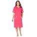 Plus Size Women's Short French Terry Robe by Dreams & Co. in Pink Burst (Size 5X)