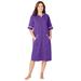 Plus Size Women's Short French Terry Robe by Dreams & Co. in Plum Burst (Size 1X)