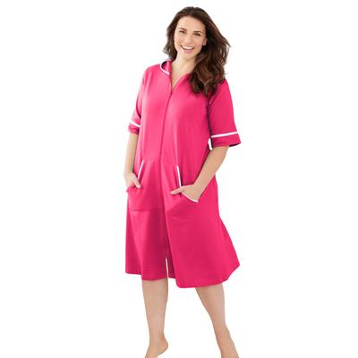 Plus Size Women's Short French Terry Robe by Dreams & Co. in Pink Burst (Size M)