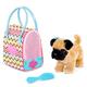 Pucci Pups Mops Kuscheltier Hund in Handtasche mit Zubehör – Plüschtier Welpe in Zickzackmuster Tasche – Spielzeug für Kinder ab 2 Jahre