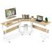 Costway 88.5 Inch L Shaped Reversible Computer Desk Table with Monitor Stand-Natural