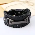 Bracelet en cuir punk pour hommes manchette ouverte bracelets en UL hip hop large noir marron