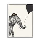 Stupell Industries Elephant w/ Derby Hat Holding Black Balloon Art in White | 30 H x 24 W x 1.5 D in | Wayfair ak-309_wfr_24x30