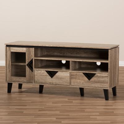 Cardiff Modern and Contemporary Light Brown Wood 55-Inch TV Stand - 25.39" High x 55.51" Wide x 15.67" Deep