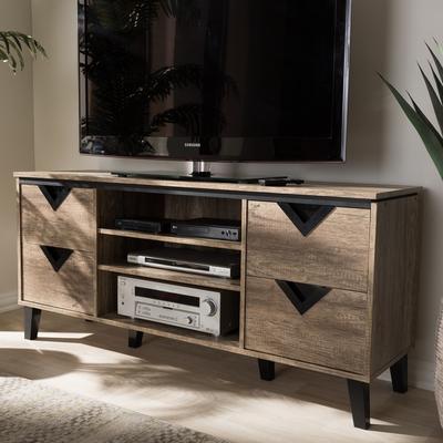 Beacon Modern and Contemporary Light Brown Wood 55-Inch TV Stand - 25.39" High x 55.51" Wide x 15.67" Deep