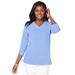 Plus Size Women's Stretch Cotton V-Neck Tee by Jessica London in French Blue (Size 22/24) 3/4 Sleeve T-Shirt