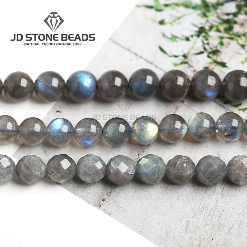 Véritable Nature bleu clair Labradorite larvicerf gris pierre de lune perles rondes pierre précieuse pour la fabrication de bijoux bricolage Bracelet accessoires