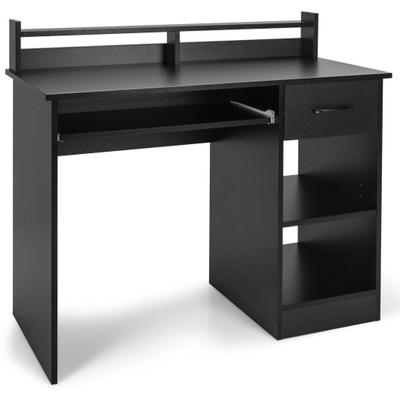 Costway Study Laptop Table with Drawer and Keyboard Tray-Black