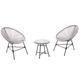 Salon de jardin 2 fauteuils ronds et table basse gris clair