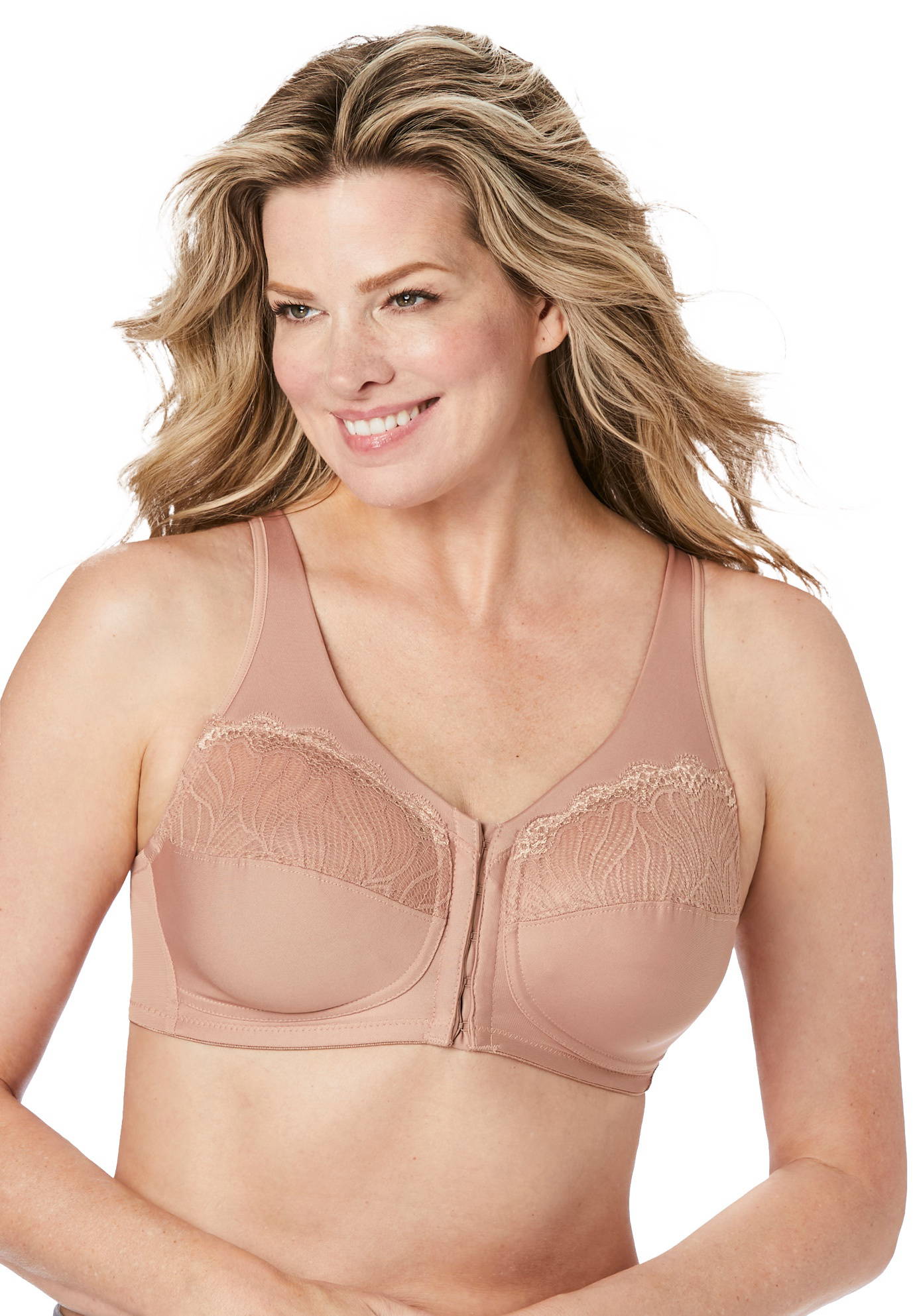 Plus Size Women's Full Figure Plus Size MagicLift Natural Shape Front-Close Bra Wirefree 1210 by Glamorise in Cappuccino (Size 50 G)