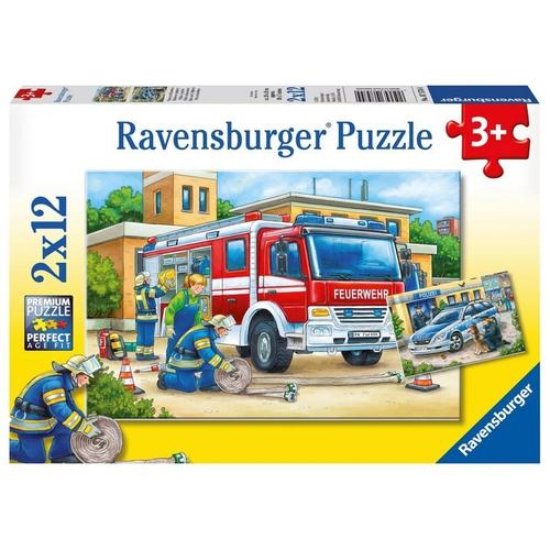 Ravensburger Kinderpuzzle - 07574 Polizei und Feuerwehr - Puzzle für Kinder ab 3 Jahren, mit 2x12 Teilen