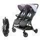 Bambisol - Double Side to Side Pushchair - For Twins from Birth - Ultra-Compact Folding - Black Grey
