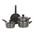 Homiu Pan Set 7 Piece Induction Titanium Base Aluminium with Tempered Glass Lids- Scratch-Resistant Non-Stick Coating, Casserole Pans Saucepan and Frying Pan