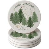 CounterArt Winter Woodlands Round Single Image Absorbent Stone Coaster Stoneware in Brown/Green | 0.25 H x 4 W x 4 D in | Wayfair 13-03048