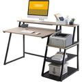 Bureau d'Ordinateur avec Rangement Bois Noir&Chêne Table d'écriture Poste de Travail pour Bureau