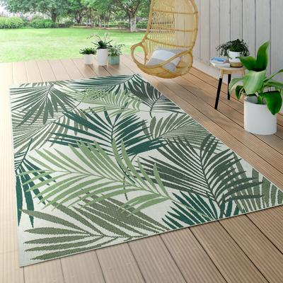 In- & Outdoor Teppich Flachgewebe Jungel Gecarvtes Florales Palmen Design Grün 240x340 cm - Paco