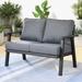 OVIOS Outdoor Steel Frame Bench Wicker Solid Pattern Cushion Loveseat