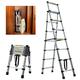 7 Step Ladders Foldable Lightweight Aluminum Telescopic Extension Ladder A Frame Home Loft Stepladders Portable with Nonslip Rubber Feet EN131 Safe Standard (2M-2.3M)