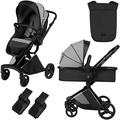 skiddoü Kinderwagen 2 in 1 Nasjo, leichter Buggy und Babywanne, robuste Aluminiumrahmen, kompakte Größe, Blockademöglichkeit der Vorderräder, Handbremse, Belüftungssystem, hellgrau, 2020072, Standard