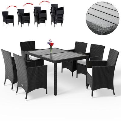 Poly Rattan Garden Furniture Dining Table Chairs Set 4/ 6/ 8 Seater Cushions wpc Black Patio